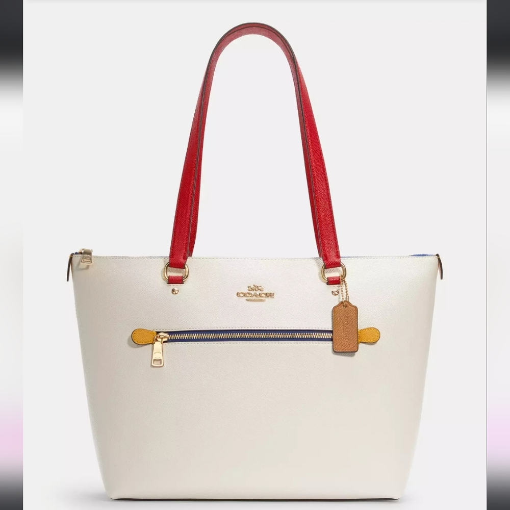 Coach White Tote Bag with Red Handles